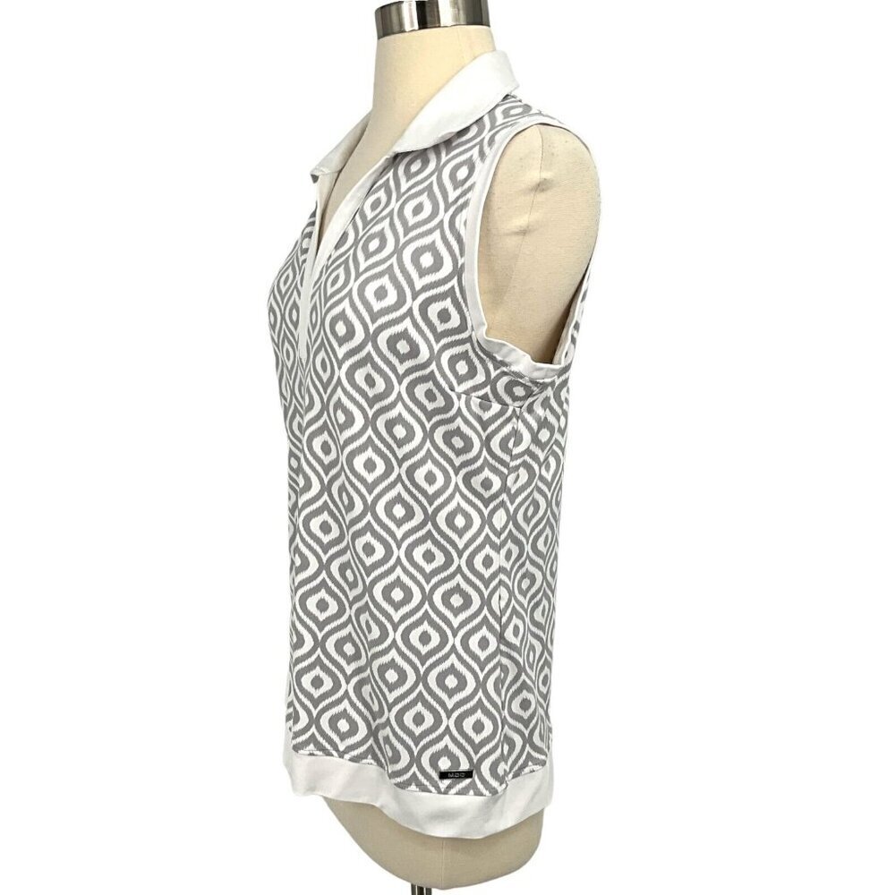 MDC Size 10 Meryl Print Polo Shirt Light Taupe/White Sleeveless V Neck Collared - Picture 4 of 9